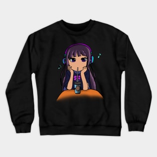 Coffee Shop Girl - Lo-Fi Music Headphones - Relax & Study Crewneck Sweatshirt